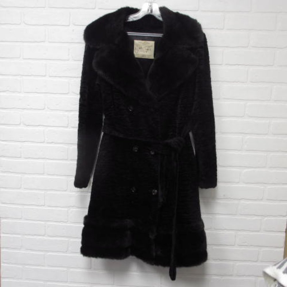 Vintage 60's Otta Fir Faux Persian Lamb and Faux Beaver Belted Winter Coat